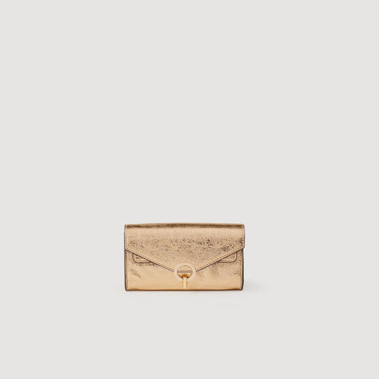 Gold leather clutch bag | Sandro