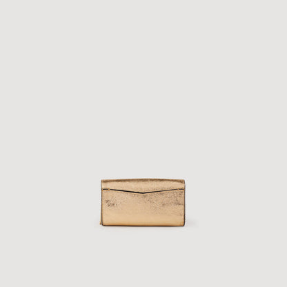 Gold leather clutch bag | Sandro