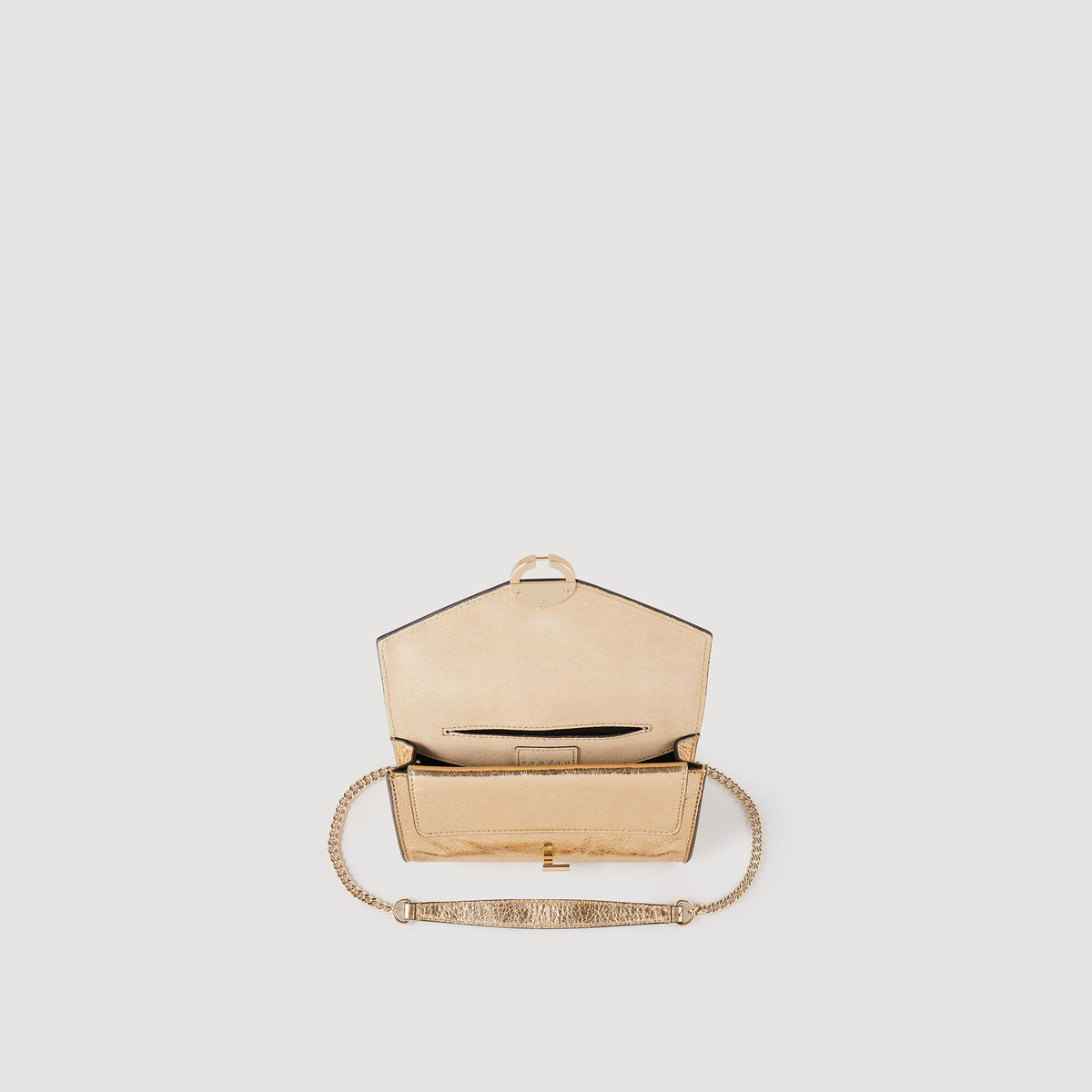 Gold leather clutch bag | Sandro