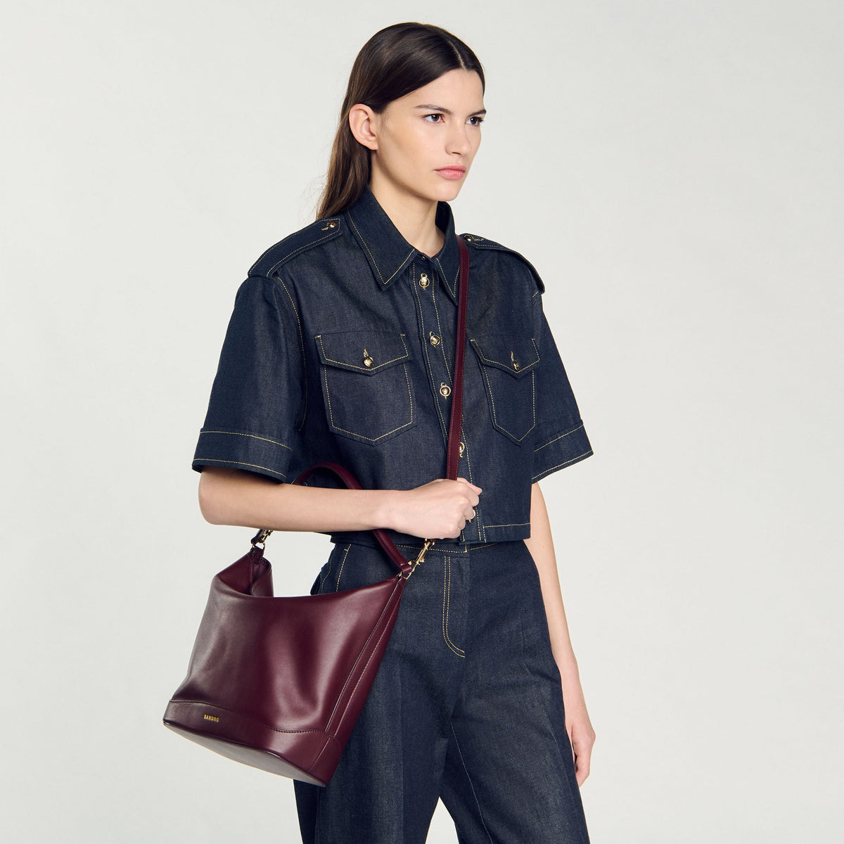 TANGOSO leather bucket bag | Sandro