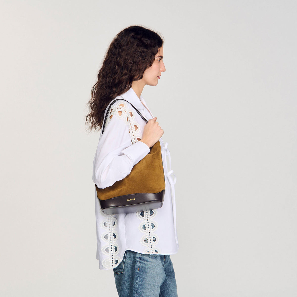 TANGOSO suede and leather bucket bag | Sandro