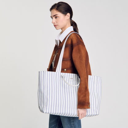 Striped canvas tote bag | Sandro