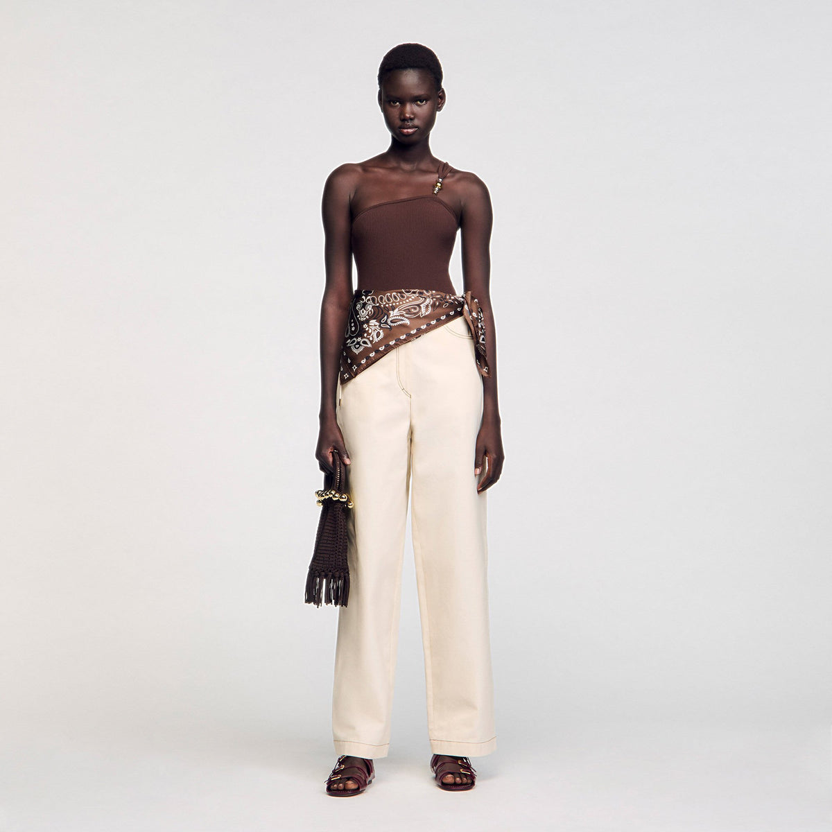 Asymmetric bodysuit with bead detail | Sandro