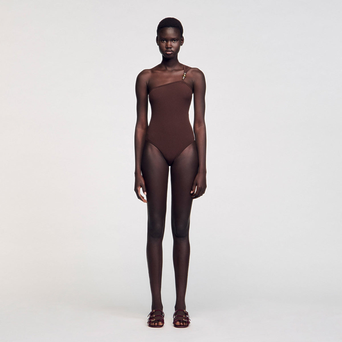 Asymmetric bodysuit with bead detail | Sandro