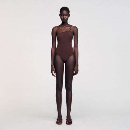 Asymmetric bodysuit with bead detail | Sandro