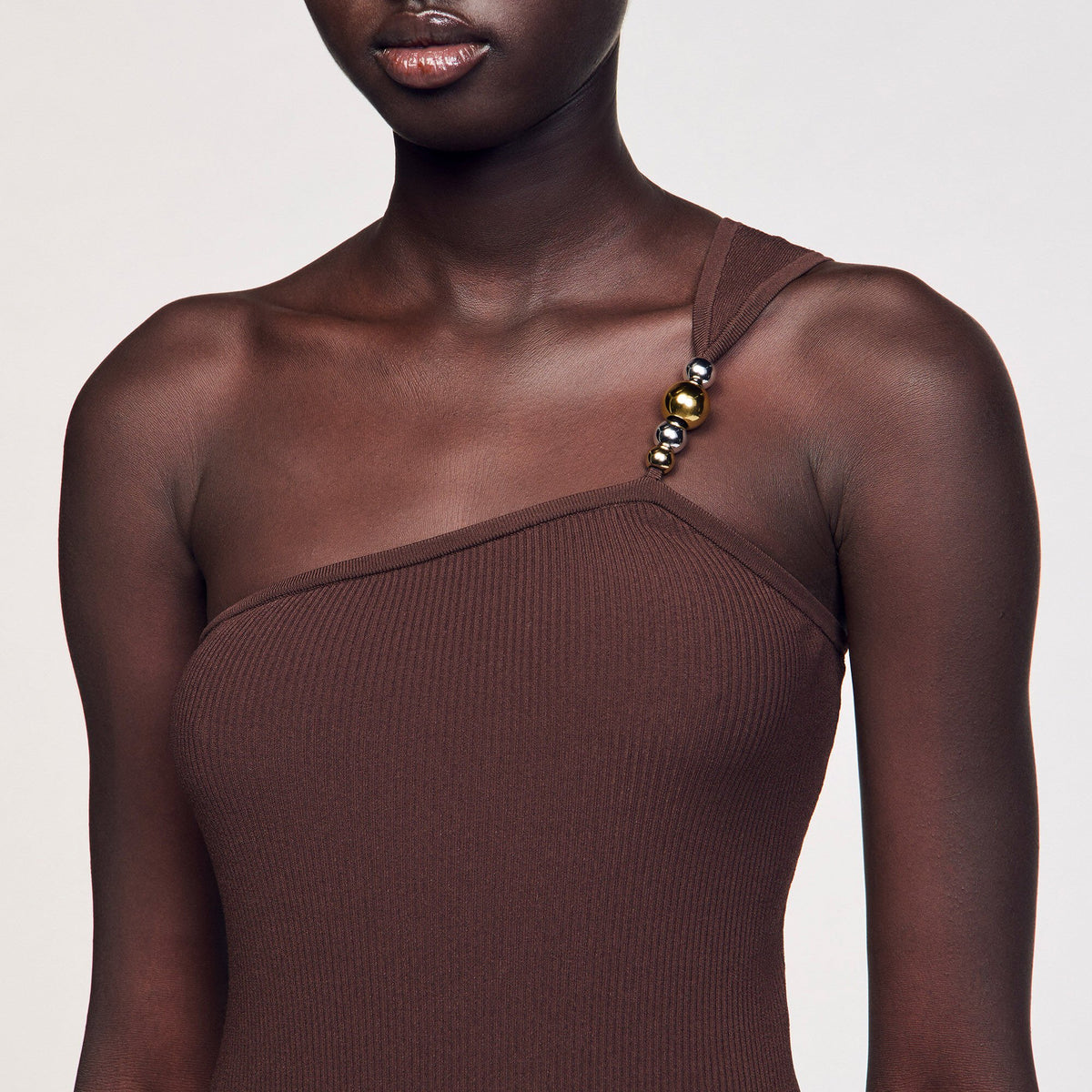 Asymmetric bodysuit with bead detail | Sandro
