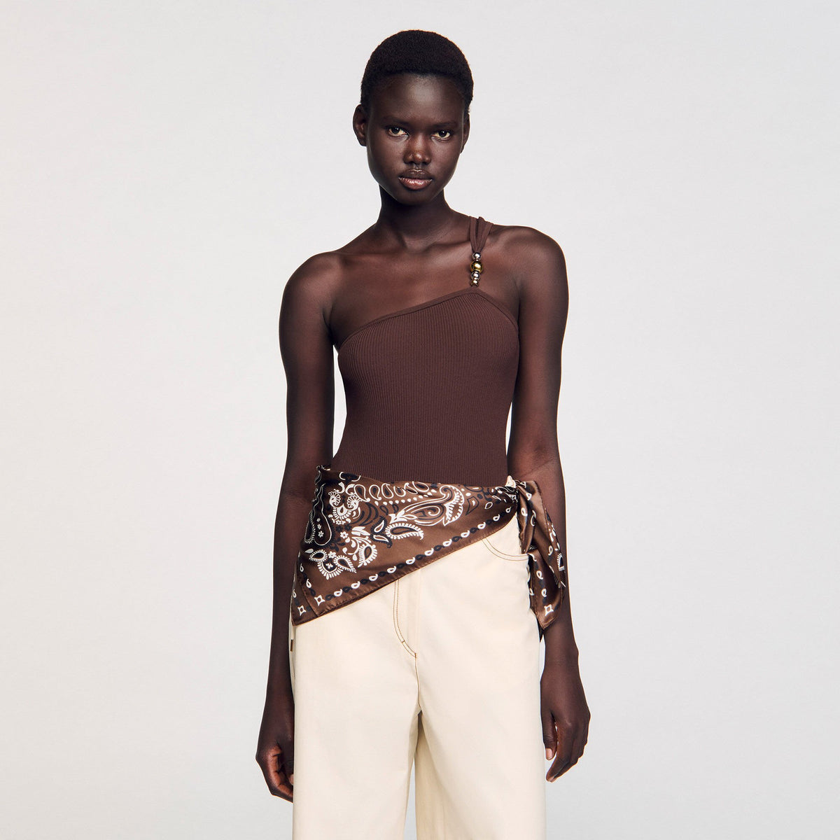 Asymmetric bodysuit with bead detail | Sandro