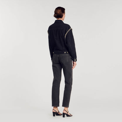 Oversized denim jacket with rhinestones | Sandro