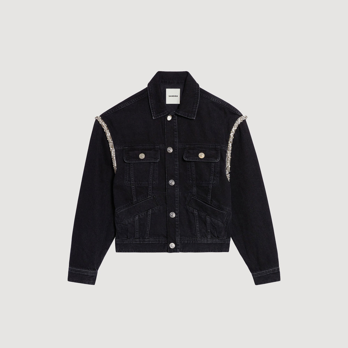 Oversized denim jacket with rhinestones | Sandro