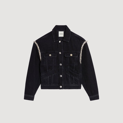 Oversized denim jacket with rhinestones | Sandro