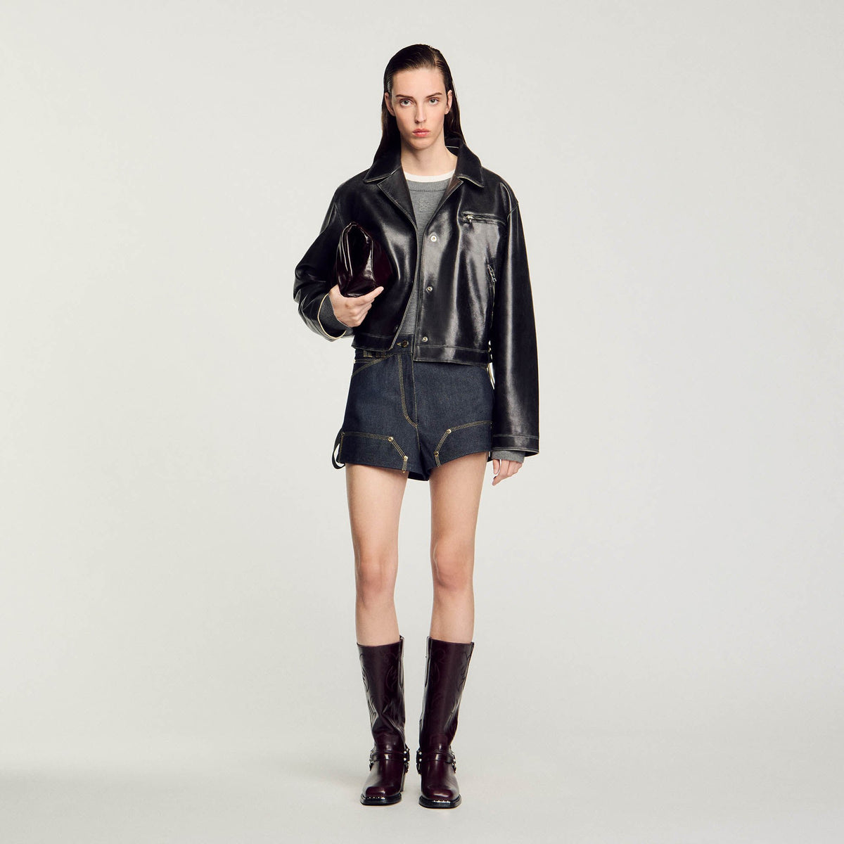 Distressed leather jacket | Sandro