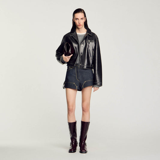 Distressed leather jacket | Sandro