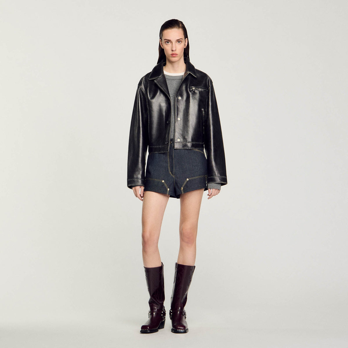 Distressed leather jacket | Sandro