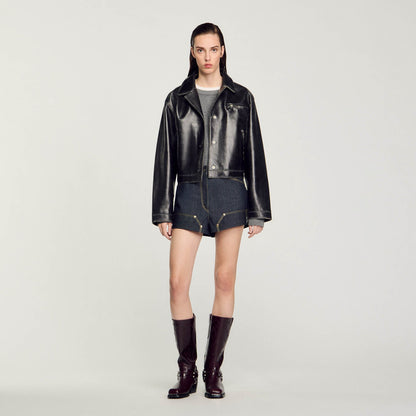 Distressed leather jacket | Sandro