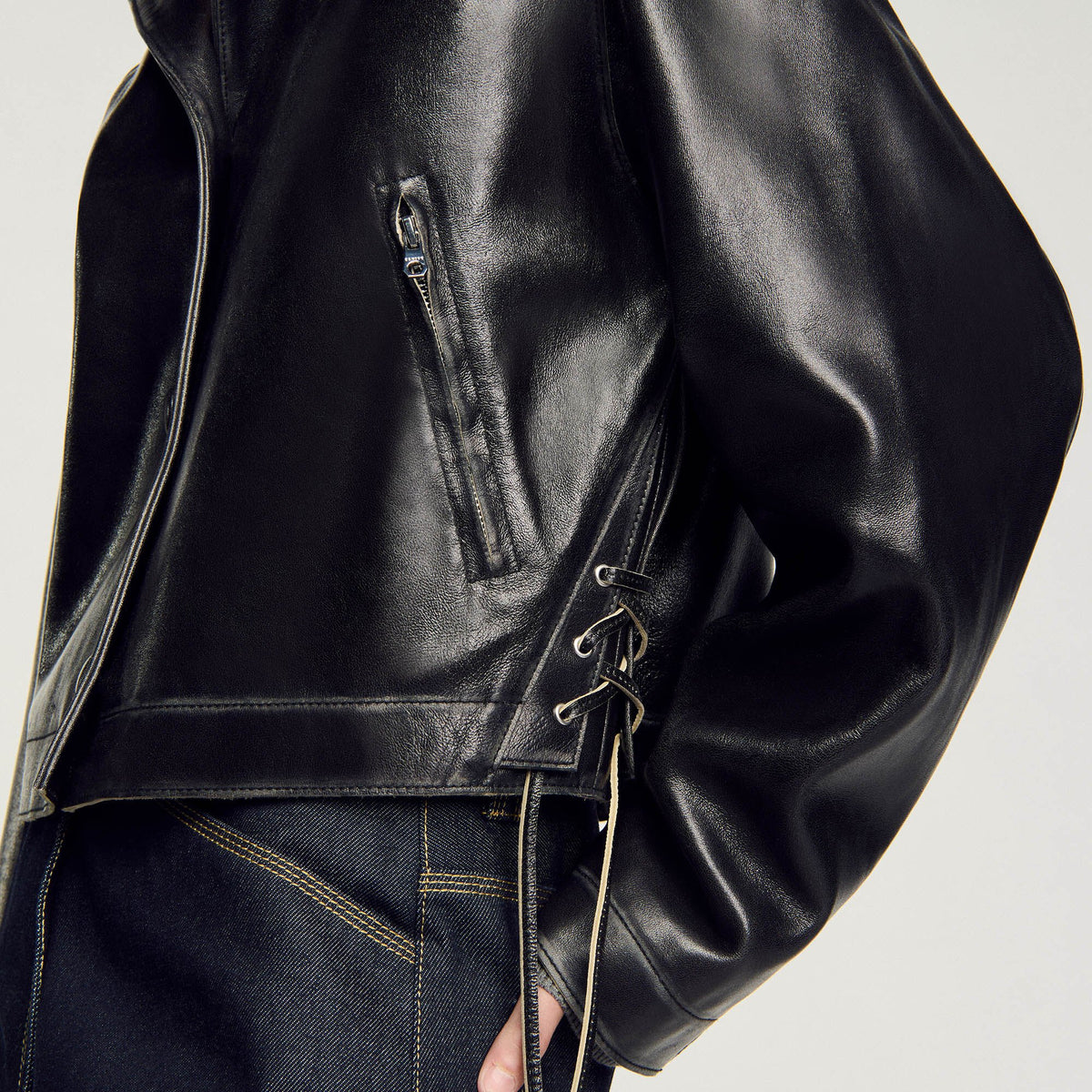 Distressed leather jacket | Sandro