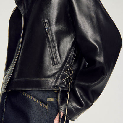 Distressed leather jacket | Sandro