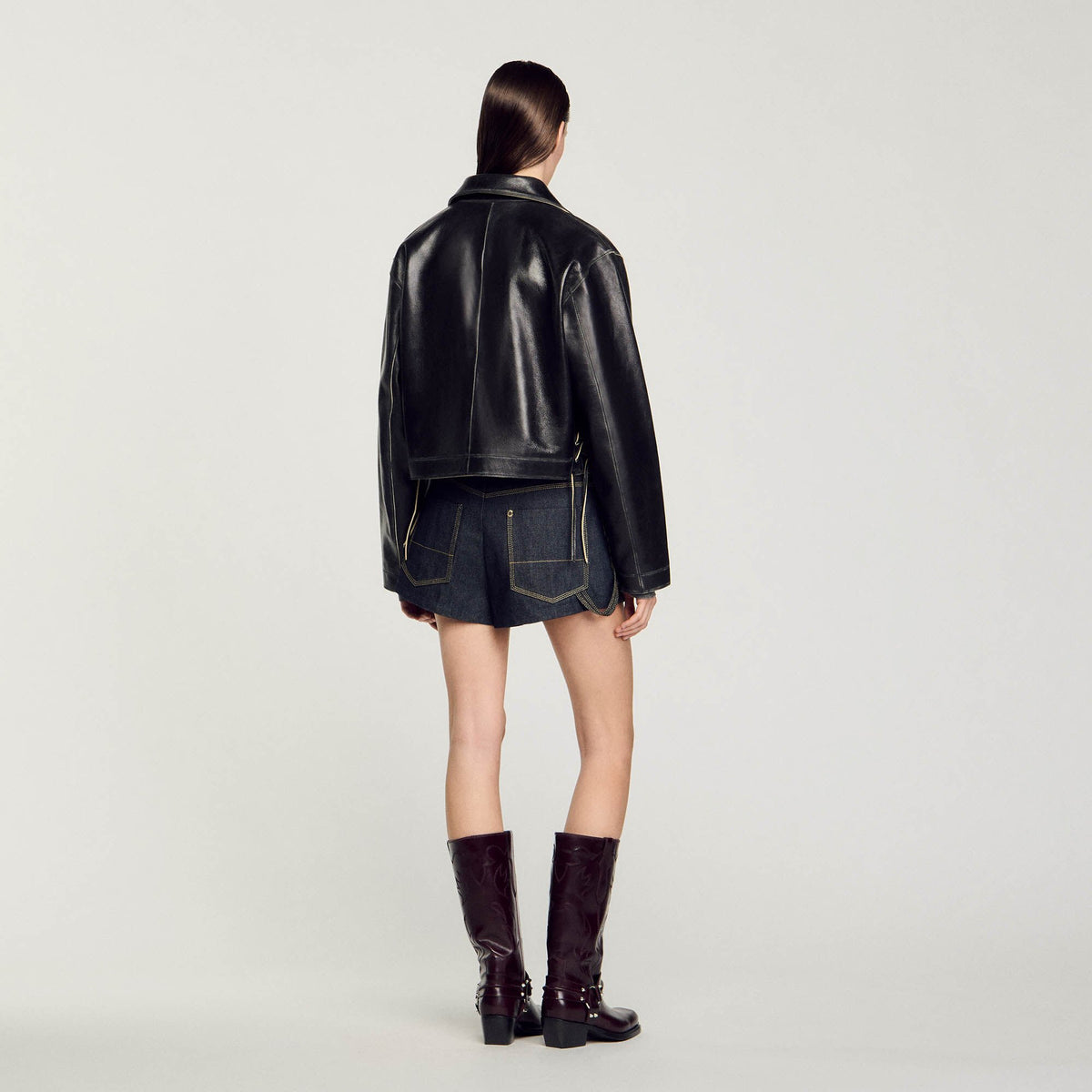 Distressed leather jacket | Sandro