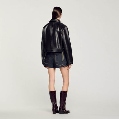 Distressed leather jacket | Sandro