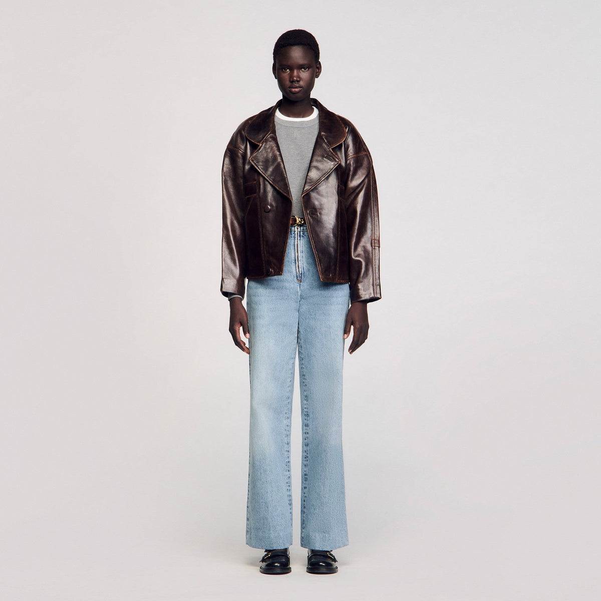 Oversized leather jacket | Sandro