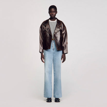 Oversized leather jacket | Sandro