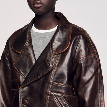 Oversized leather jacket | Sandro