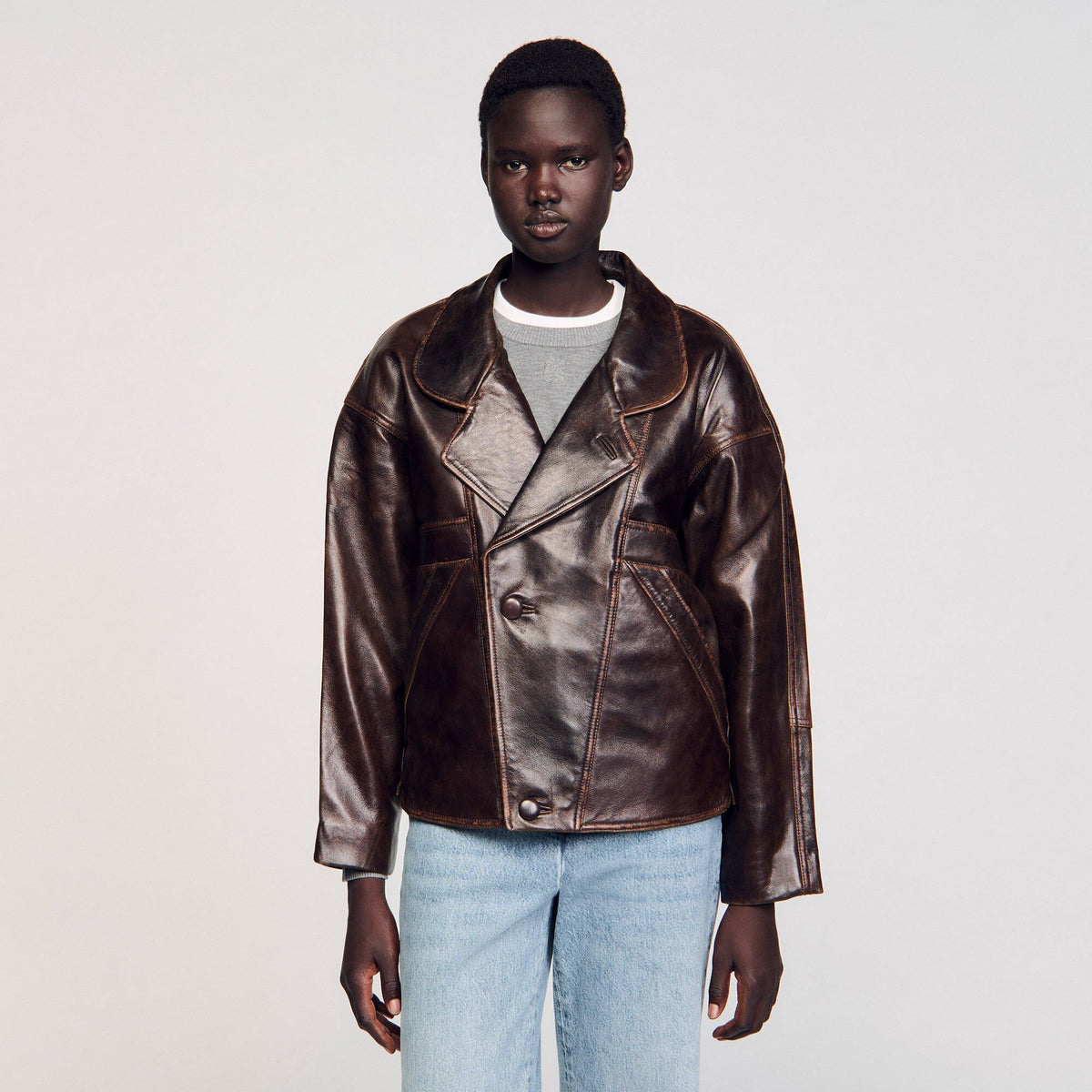 Oversized leather jacket | Sandro