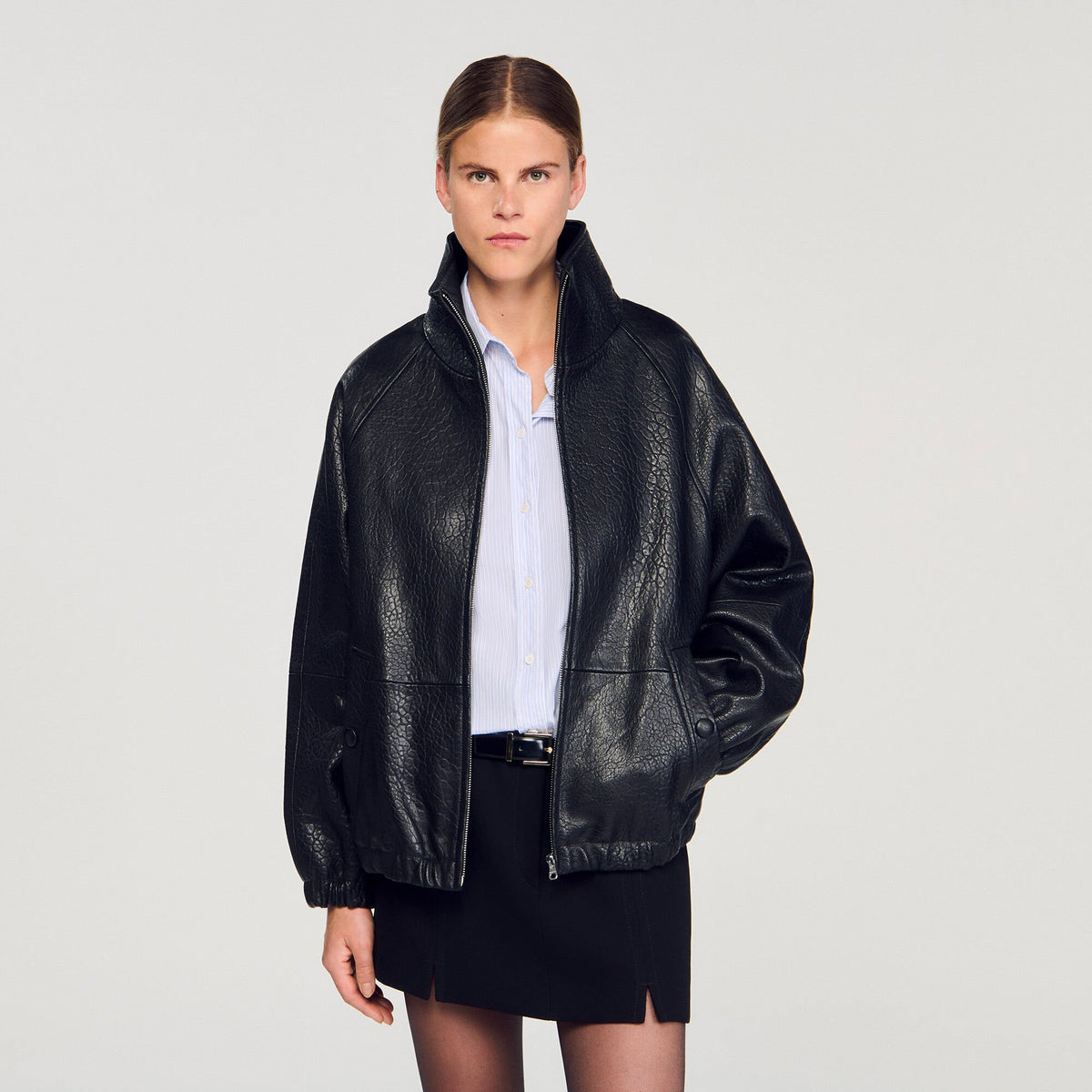 Oversized leather jacket | Sandro