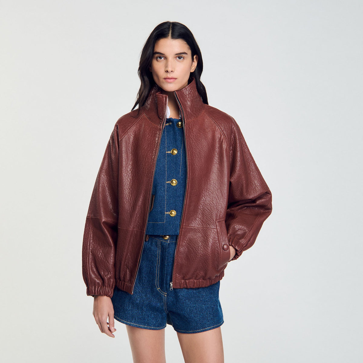 Oversized leather jacket | Sandro