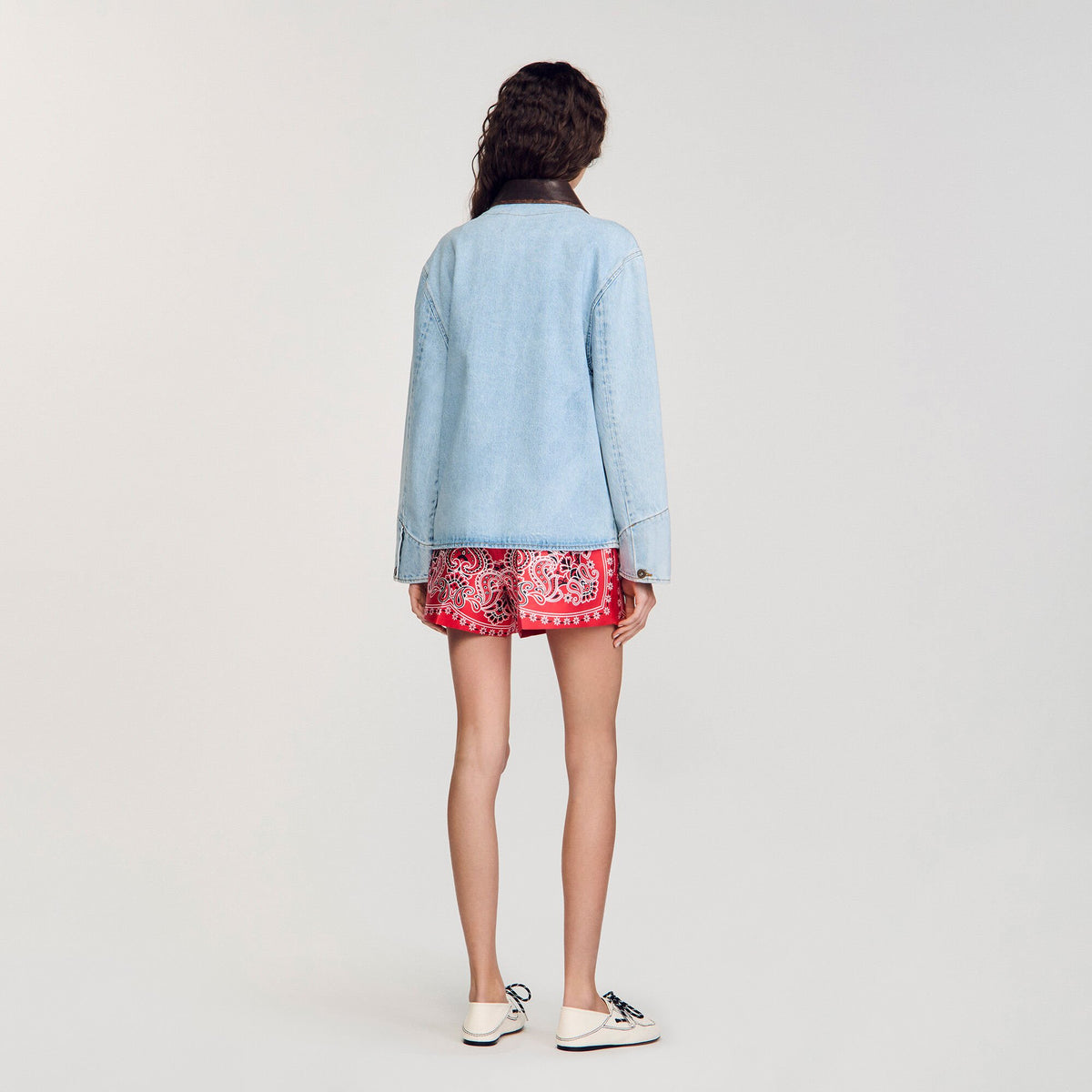 Denim jacket with leather collar | Sandro