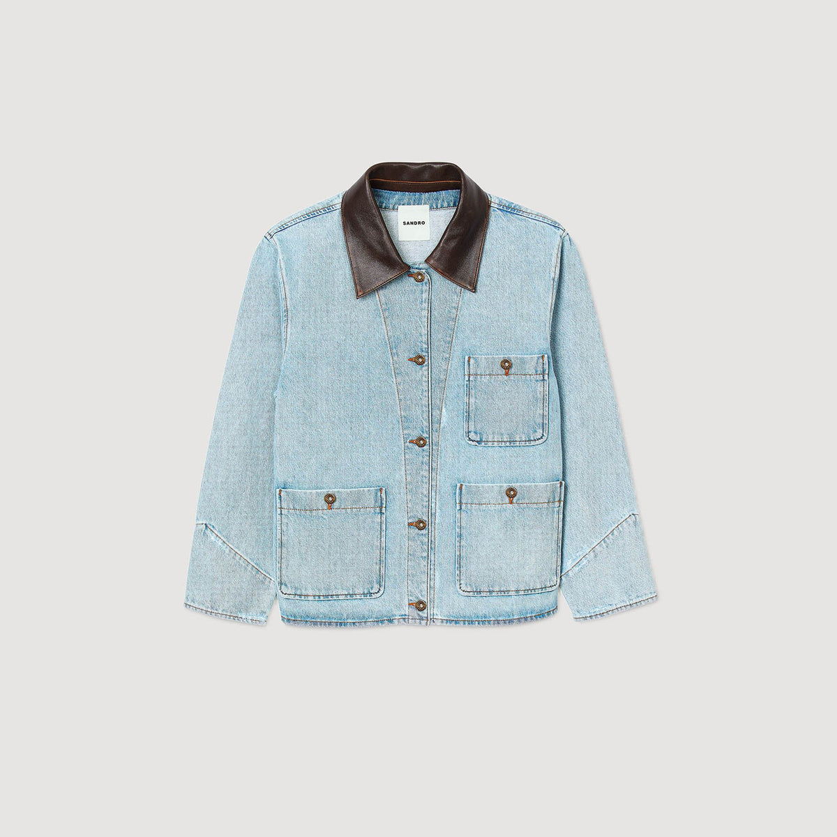 Denim jacket with leather collar | Sandro