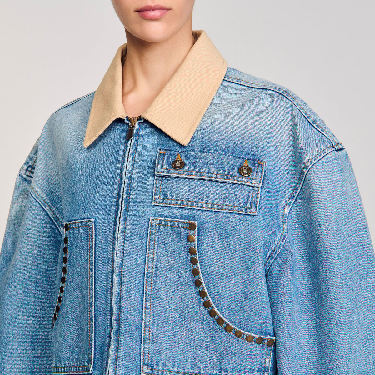 Denim jacket with studs | Sandro