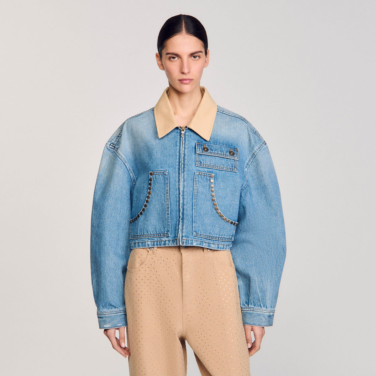 Denim jacket with studs | Sandro