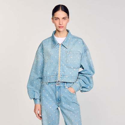 Beaded and rhinestone denim jacket | Sandro