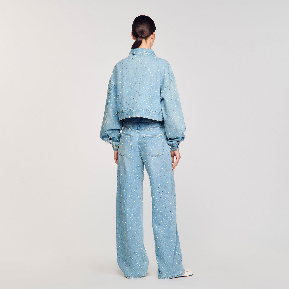 Beaded and rhinestone denim jacket | Sandro