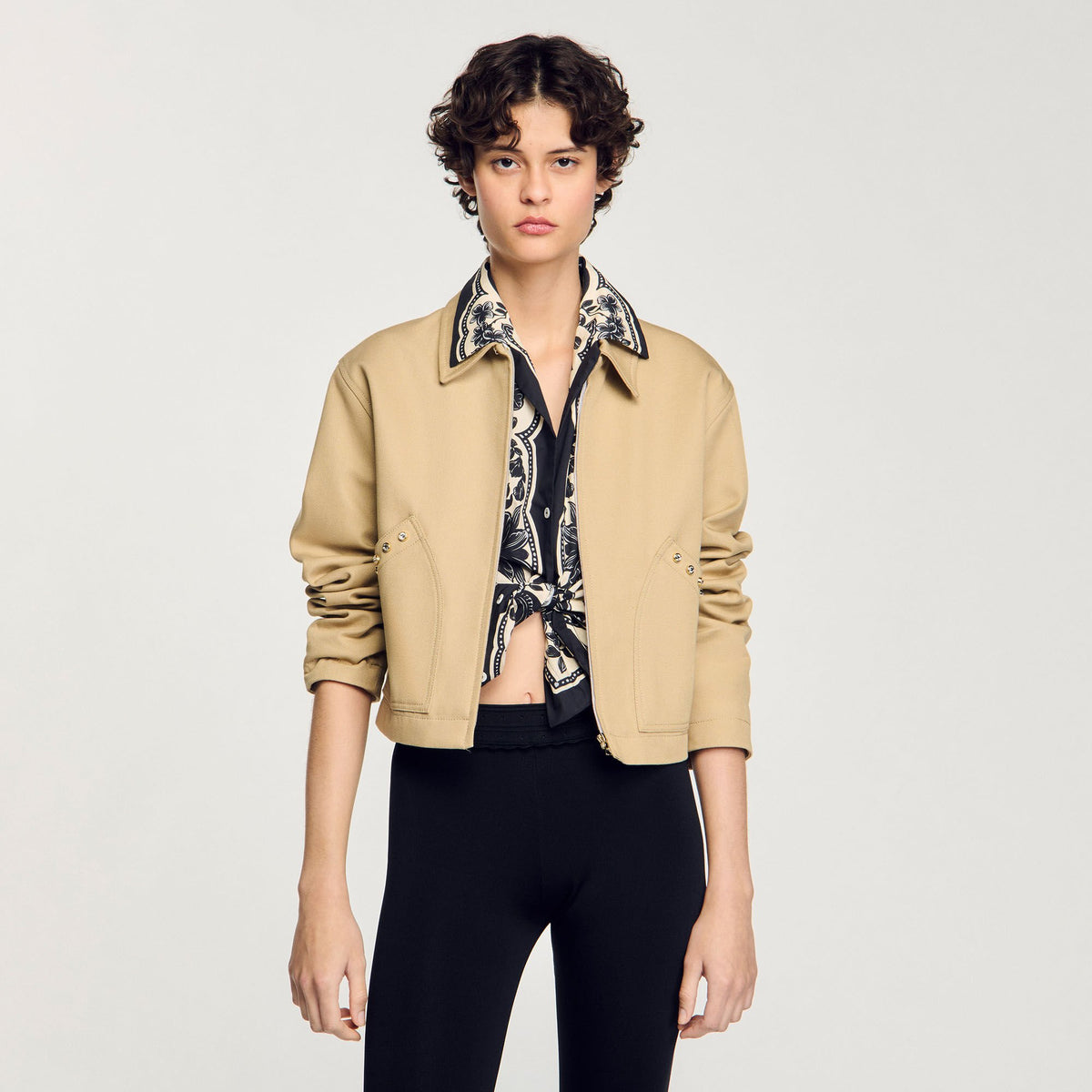Short jacket with rhinestone details | Sandro