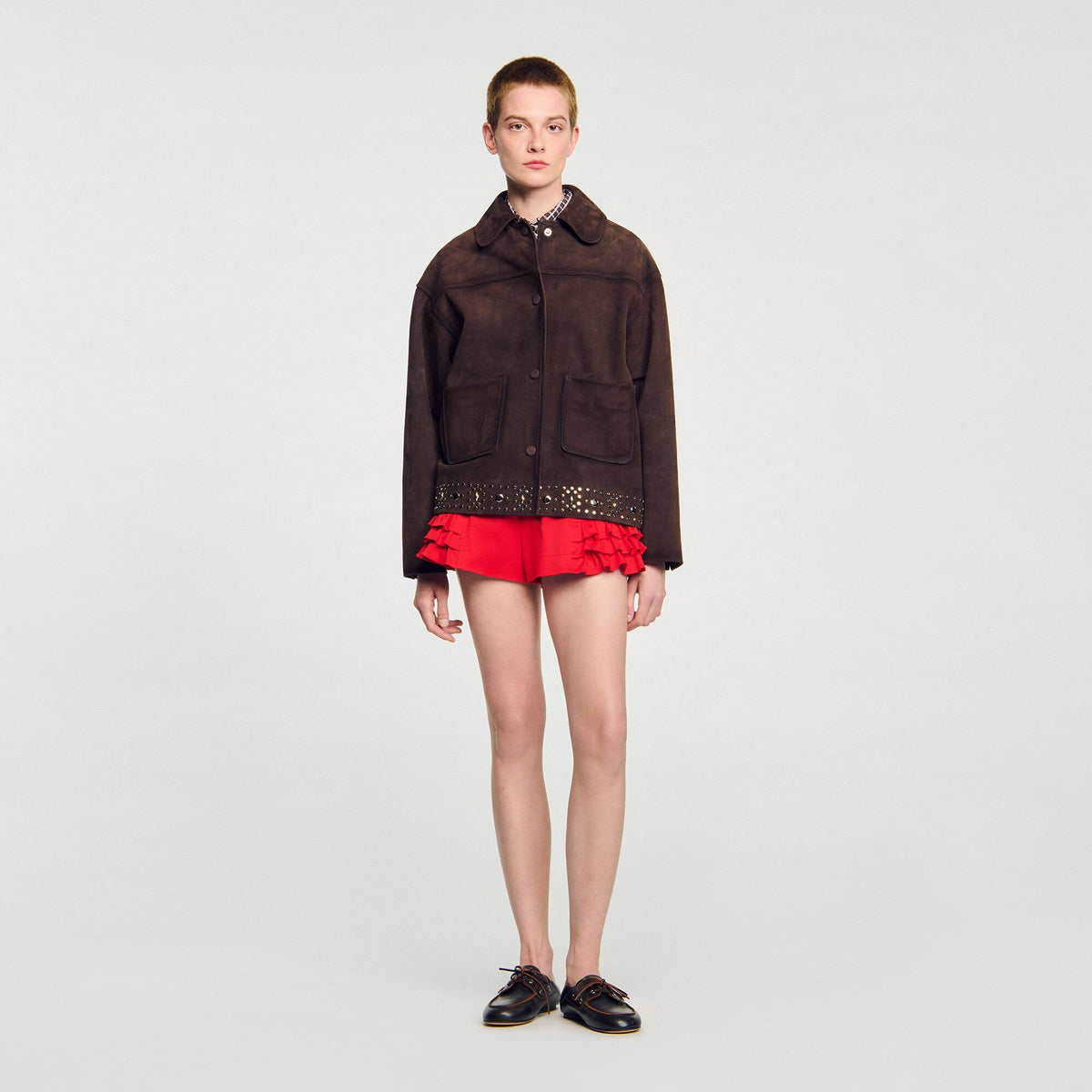 Studded suede leather jacket | Sandro
