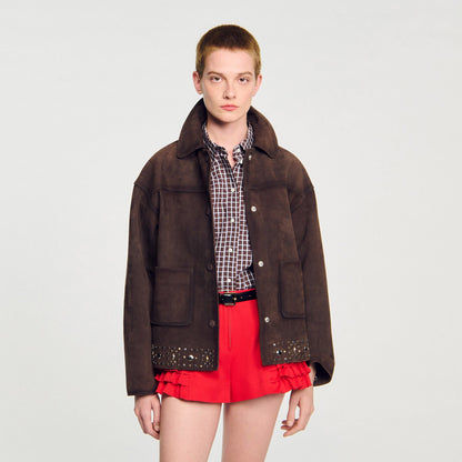 Studded suede leather jacket | Sandro