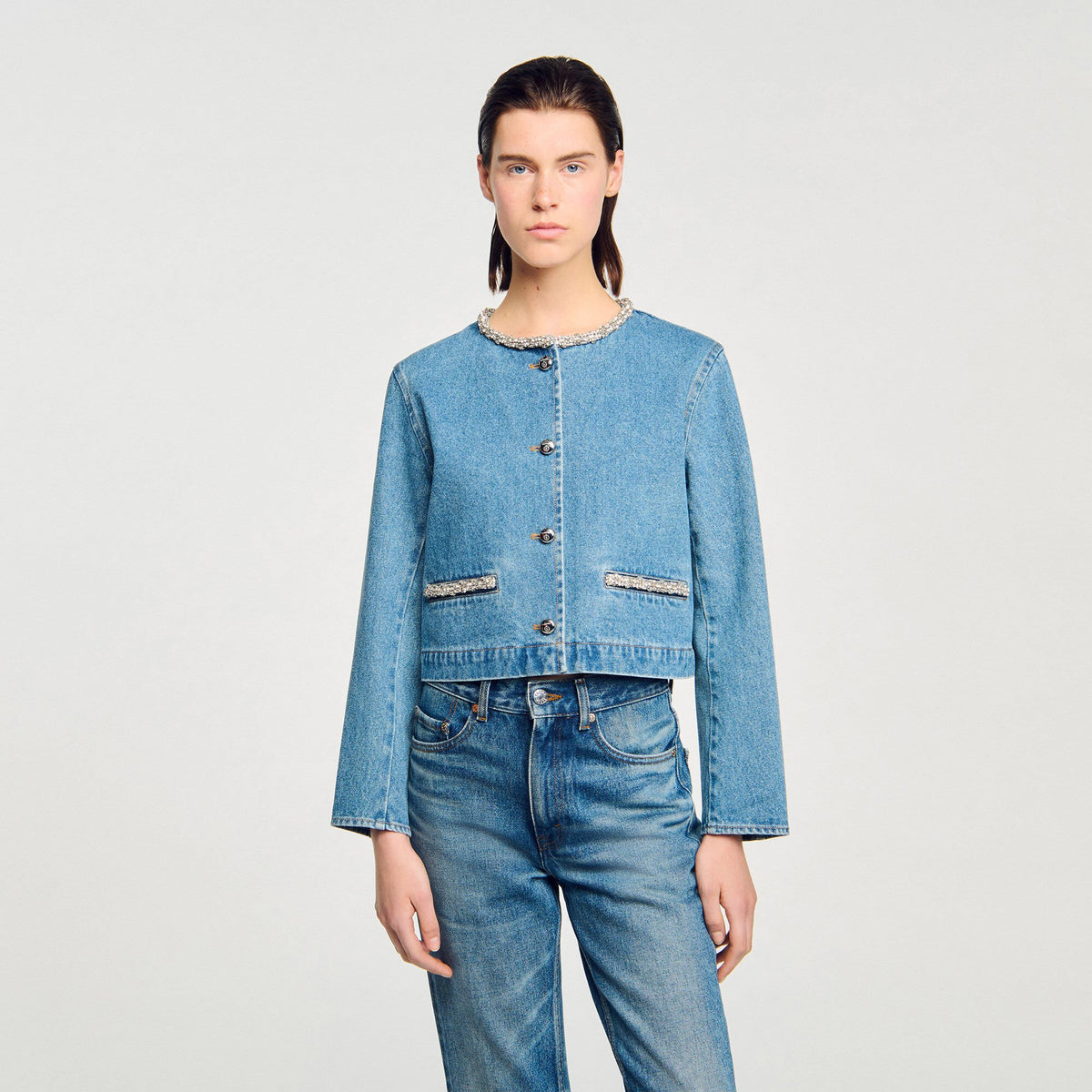 Rhinestone denim jacket | Sandro