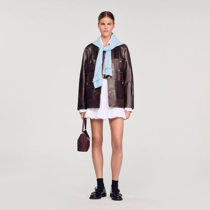 Long distressed leather jacket | Sandro