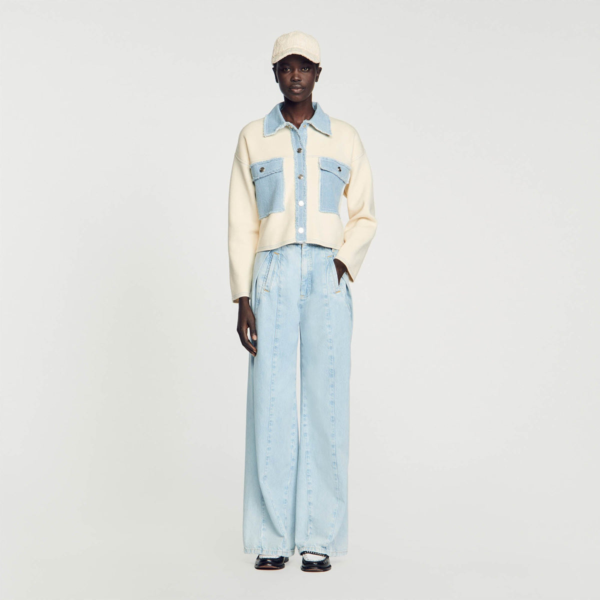 Oversized dual-material coatigan | Sandro