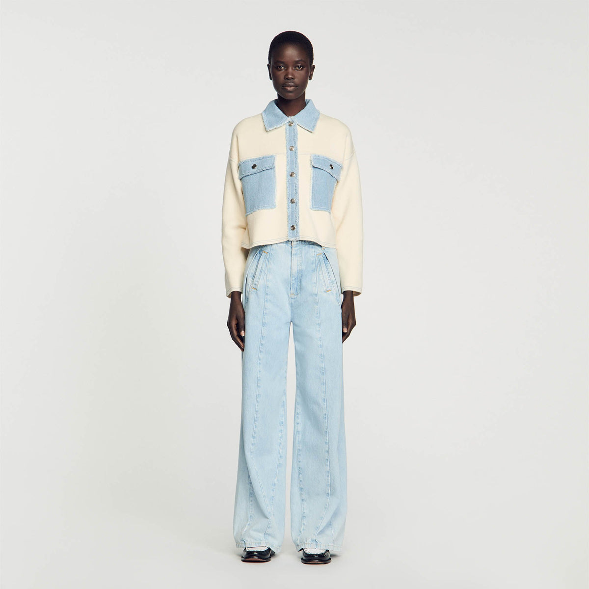Oversized dual-material coatigan | Sandro