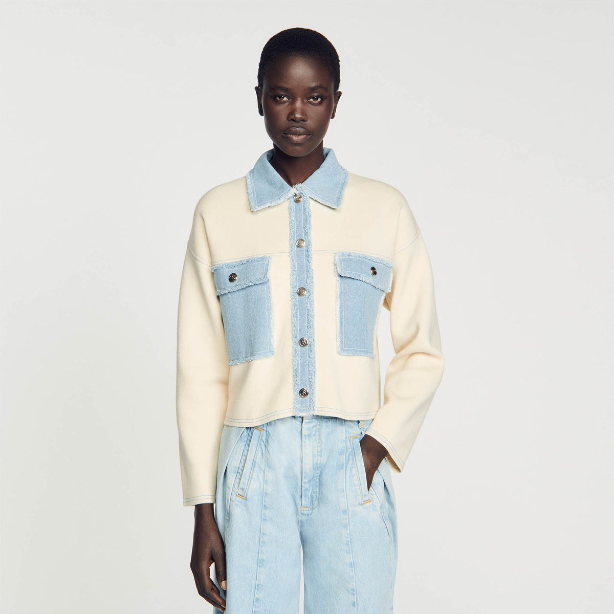 Oversized dual-material coatigan | Sandro