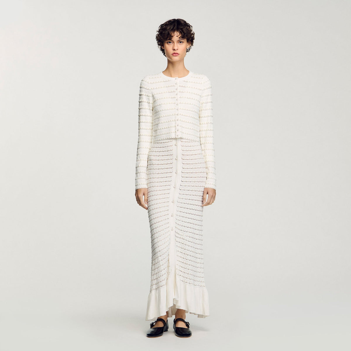 Cropped cardigan with pearl buttons | Sandro