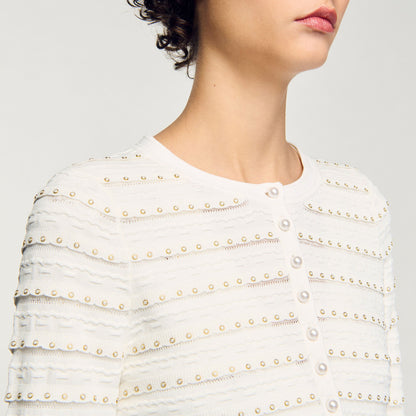 Cropped cardigan with pearl buttons | Sandro