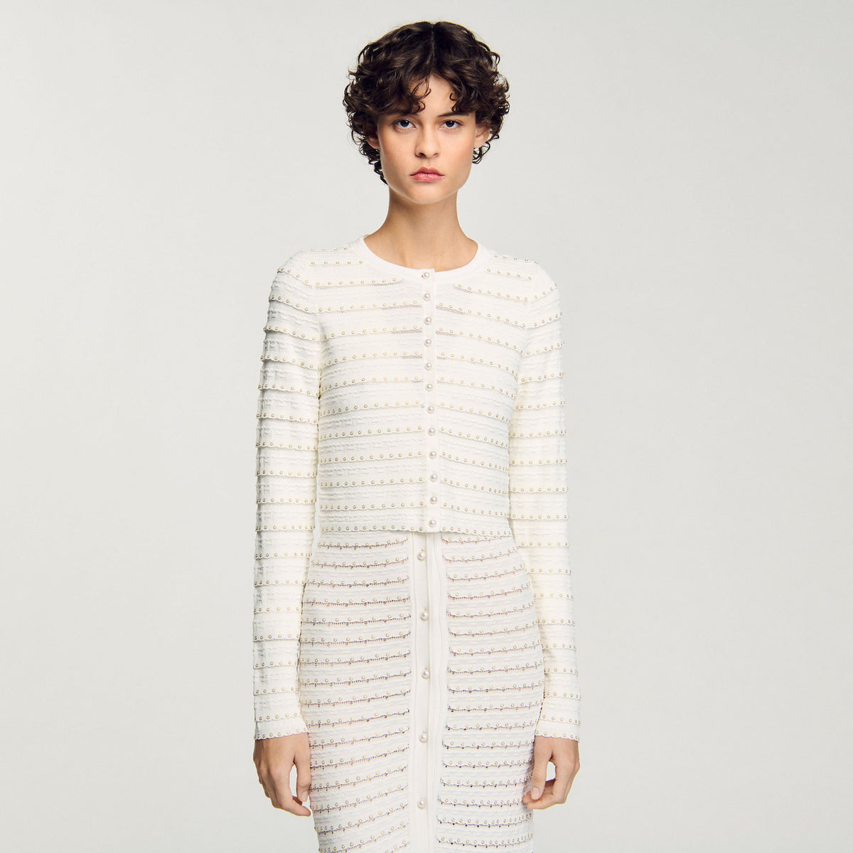 Cropped cardigan with pearl buttons | Sandro