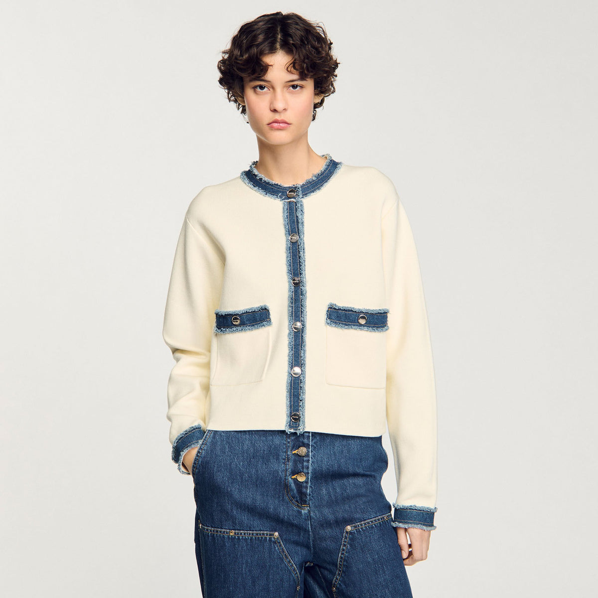 Cardigan with denim details | Sandro