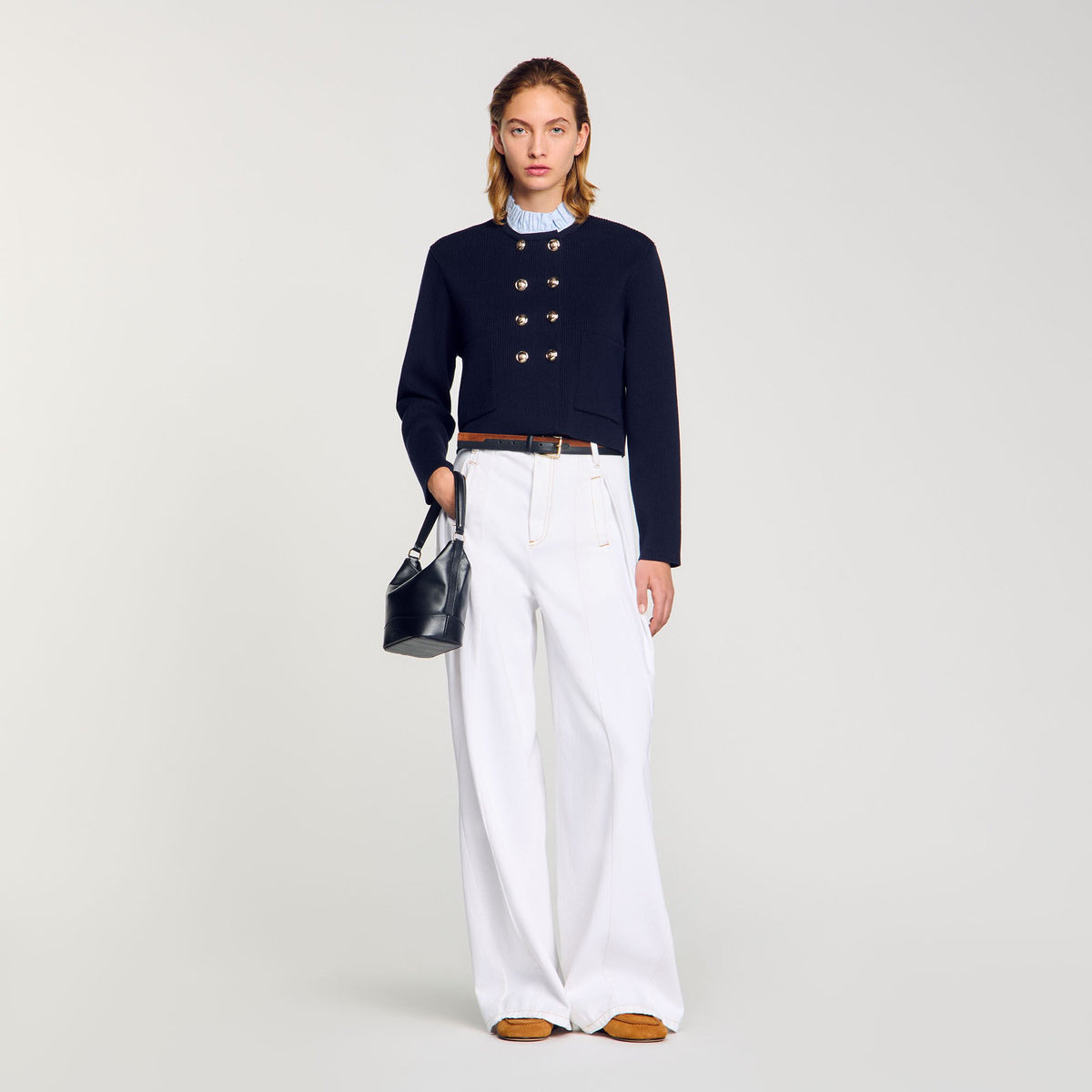 Cardigan with removable ruffled collar | Sandro