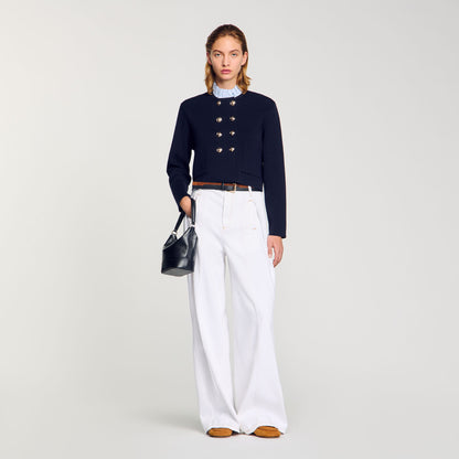 Cardigan with removable ruffled collar | Sandro