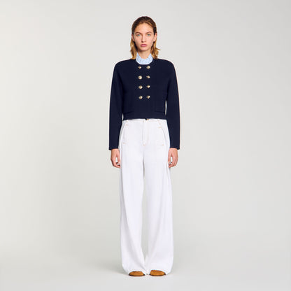 Cardigan with removable ruffled collar | Sandro
