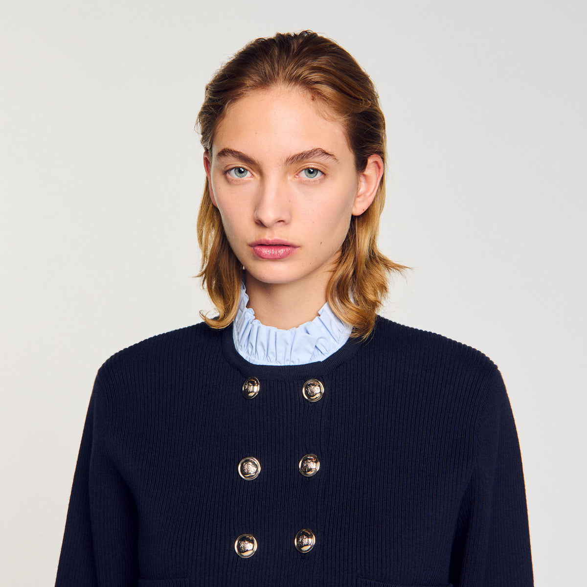 Cardigan with removable ruffled collar | Sandro
